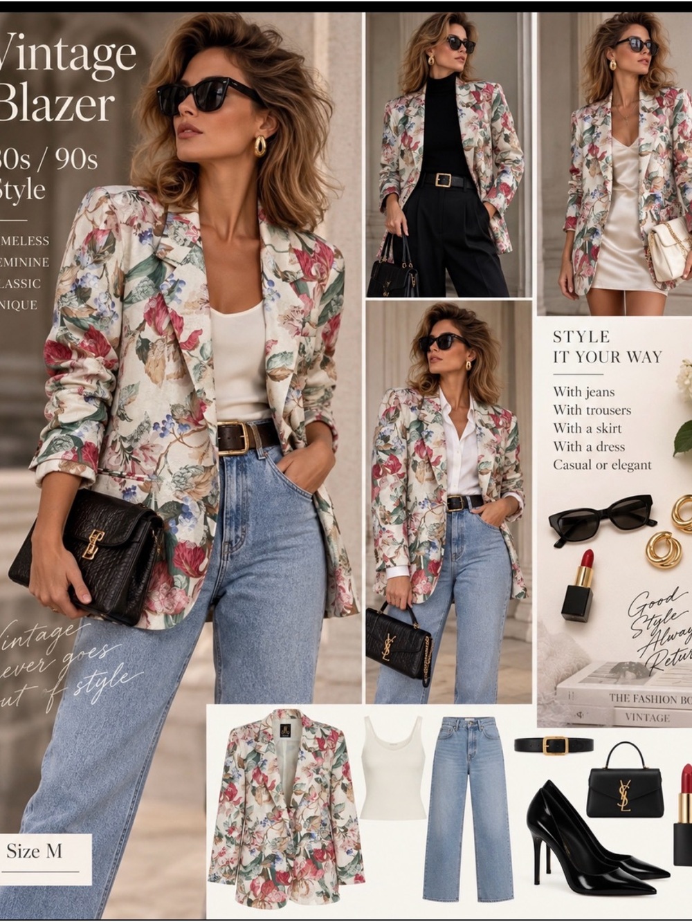 San Moire Floral Blazer in Cream with Multicolor Botanical Print